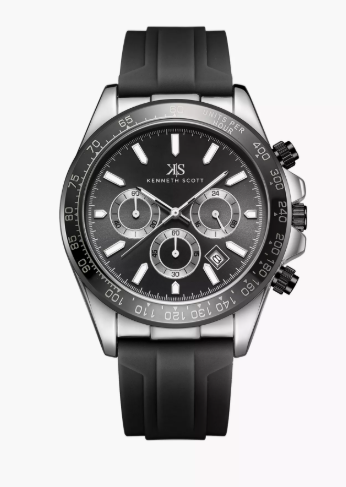 Kenneth Scott Men's Black Chronograph Silicone Watch | K23149-SSBB | 45 MM