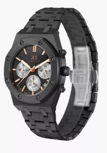 Kenneth Scott Men's 42MM Black Chronograph Stainless Steel Strap Watch | K24112-BBBB