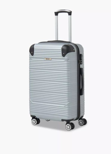 WAVE Textured Hardcase Luggage Trolley with Retractable Handle - 24 inches Check-In Bag - Silver