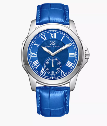 Kenneth Scott Men's 42 MM Blue Strap Analog Leather Watch | K24018-SLNN