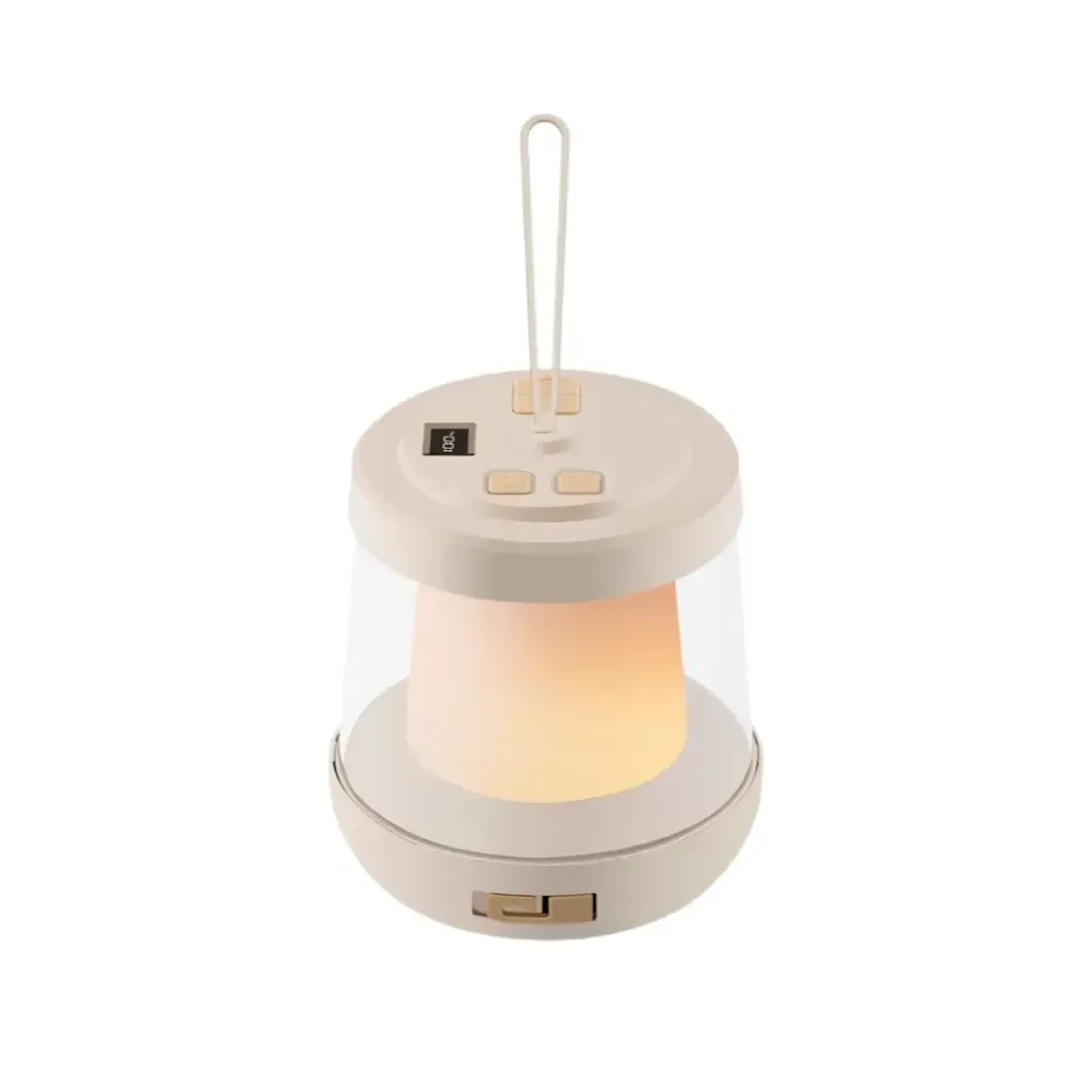 إضاءة Green Lion Lumex LED مع شريط إضاءة LED مدمج – لون بيج | شريط إضاءة RGB للتخييم بطول 10 أمتار وبطارية سعة 1800 مللي أمبير في الساعة
