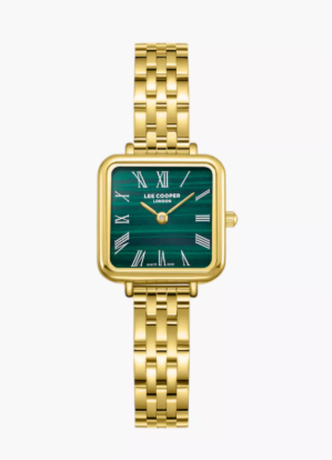 Lee Cooper Gold-Tone Square Watch, Green Dial