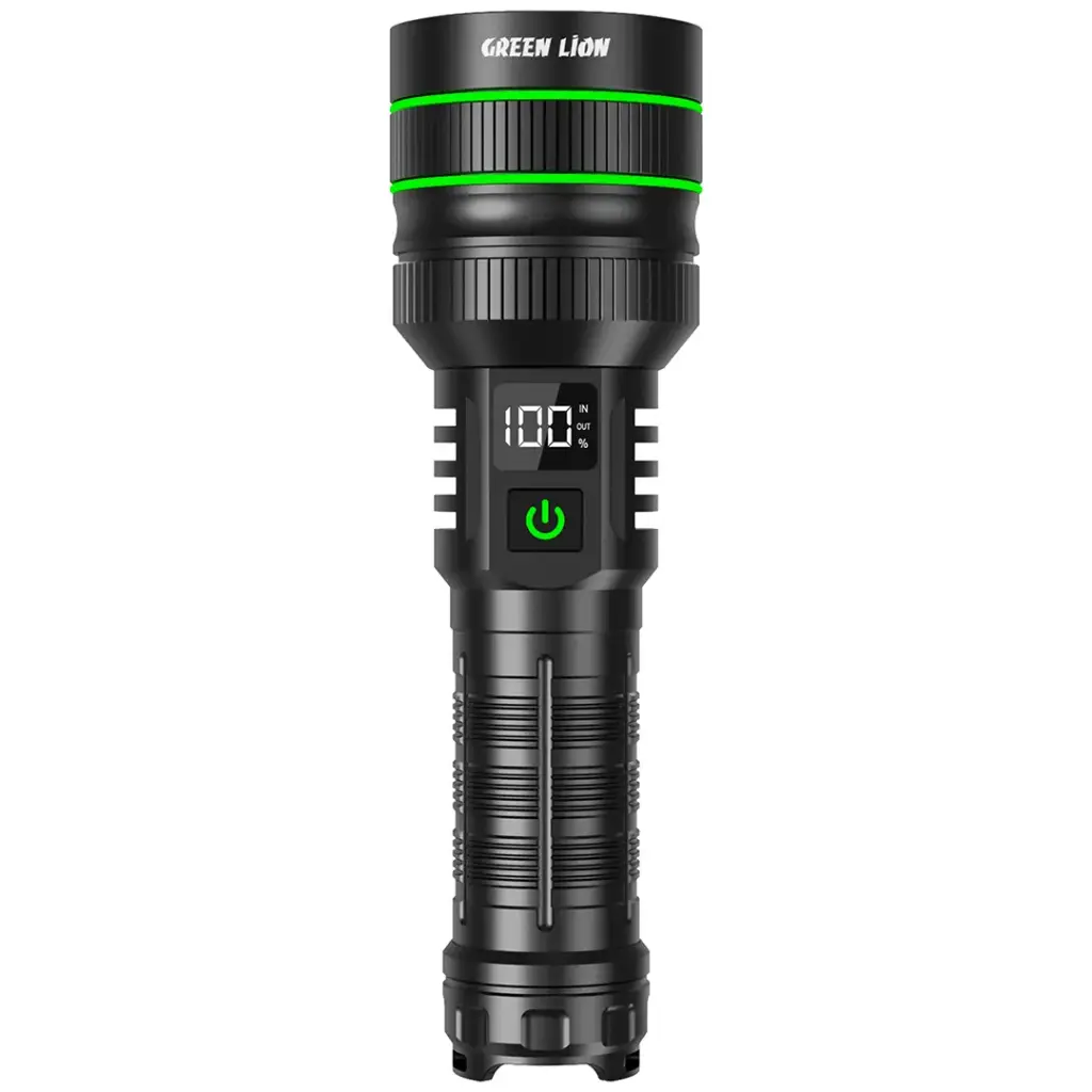 Green Lion Hyper Ray Pro LED Torch – Black | 3000 Lumens Rechargeable Flashlight with 1200m Beam