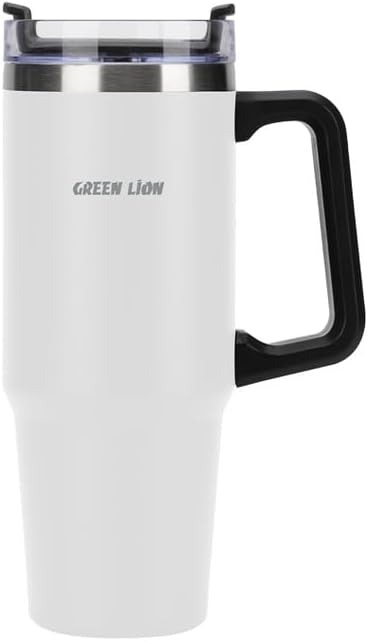 Green Lion Vacuum Travel Mug 900ML (30oz) – White | Stainless Steel Insulated Travel Tumbler with Handle