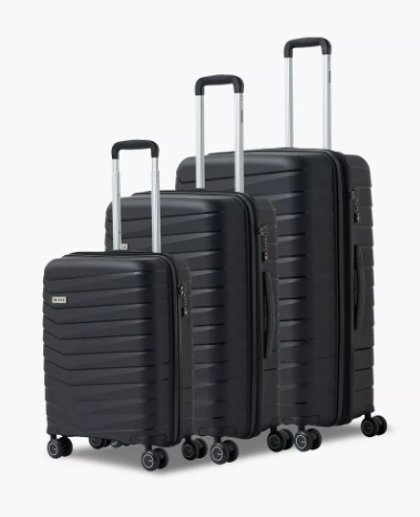 WAVE Textured Hardcase Trolley Bag with Retractable Handle - Set of 3 - Black