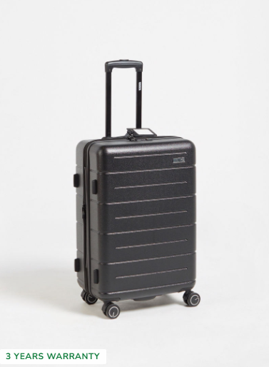 WAVE Textured Hardcase Luggage Trolley with Retractable Handle - 20 inches Cabin Bag - Black