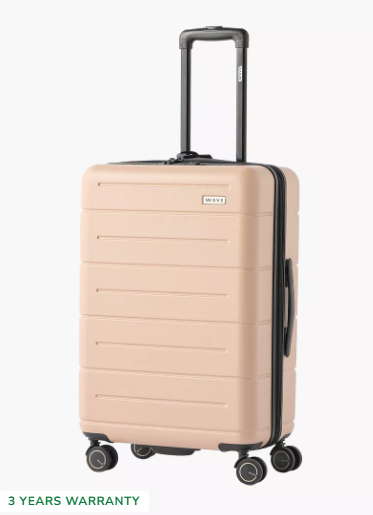 WAVE Textured Hardcase Luggage Trolley with Retractable Handle - 24 inches Check-in Bag - Beige