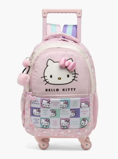 حقيبة عربة Sanrio Hello Kitty للبنات 5-8 سنوات مع مقبض قابل للسحب - 16 بوصة