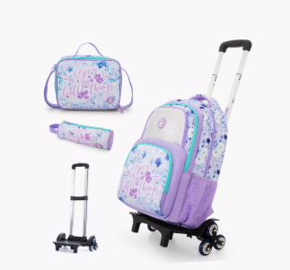 Eazy Kids Universal School Bag & Pencil Bag & Lunch Bag with Trolley - 18 Inch