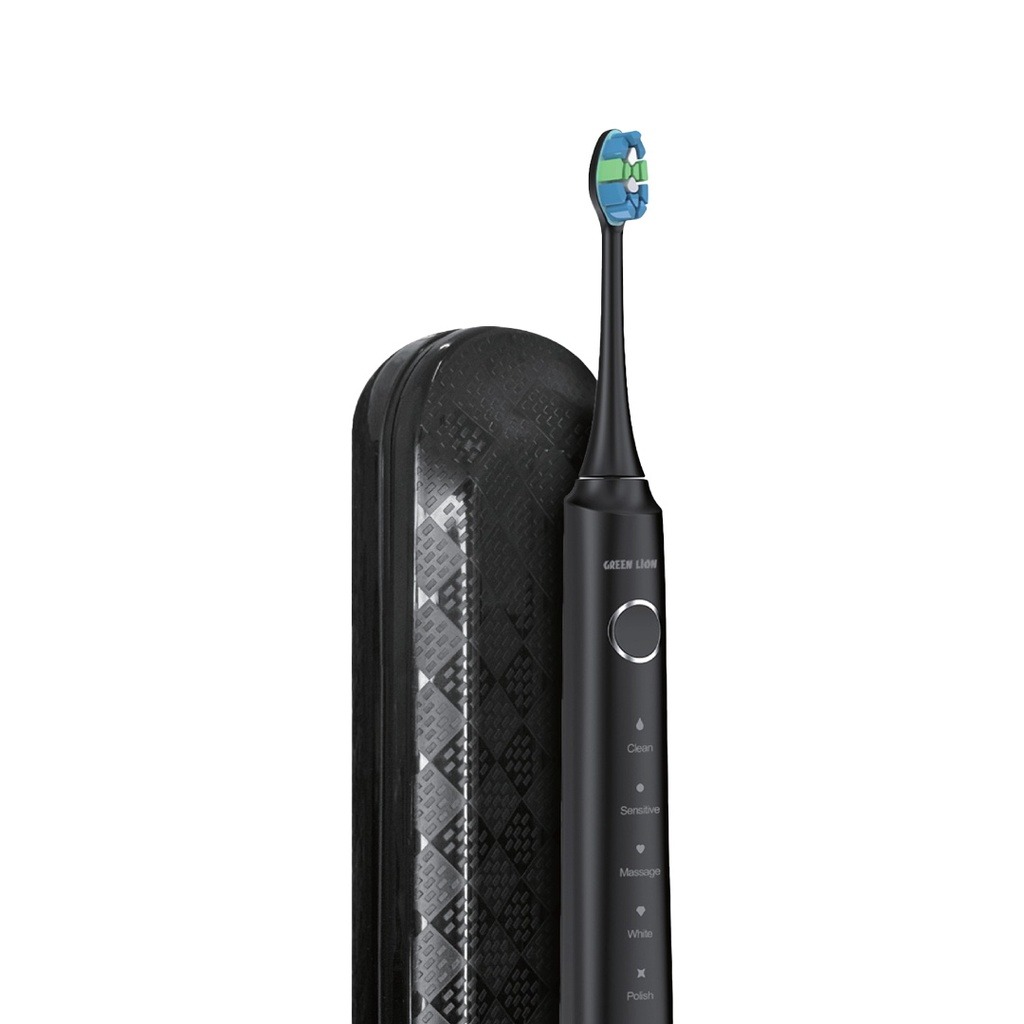 Green Lion Smart Brush Rechargeable Toothbrush – Black | Sonic Electric Toothbrush with 5 Cleaning Modes
