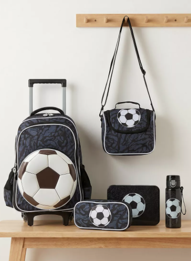 Juniors Football 5-Piece School Bag Set for Boys 5-8 Years with Lunch Box and Bottle - 16 inches