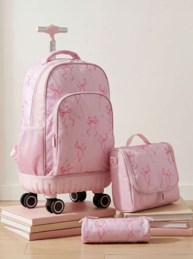Juniors Bow Print 3-Piece School Trolley Bag Set for Girls 8-12 Years with Lunch Bag - 18 inches