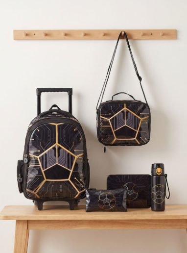 Juniors Football Print 5-Piece School Trolley Bag Set for Boys 5-8 Years with Lunch Bag - 16 inches
