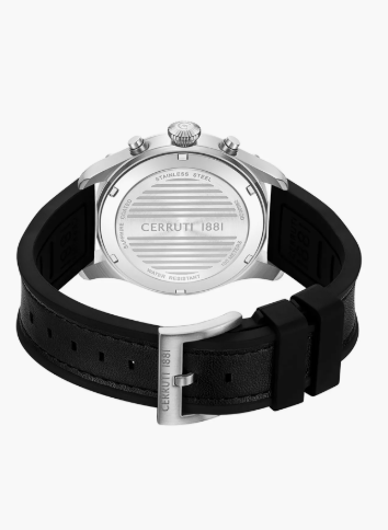 Cerruti Borgatello Black Dial Silicone-Leather Strap Chronograph Watch for Men