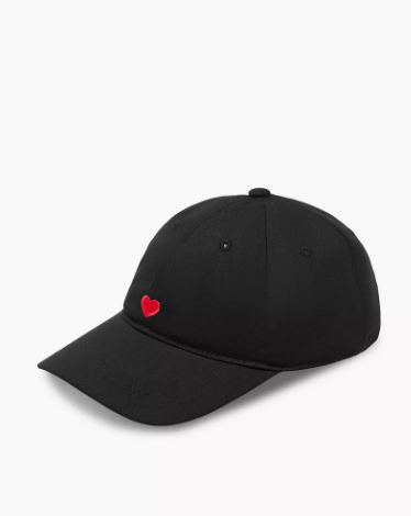 Heart Embroidered Cap with Buckle Strap Closure (Free Size)- Black