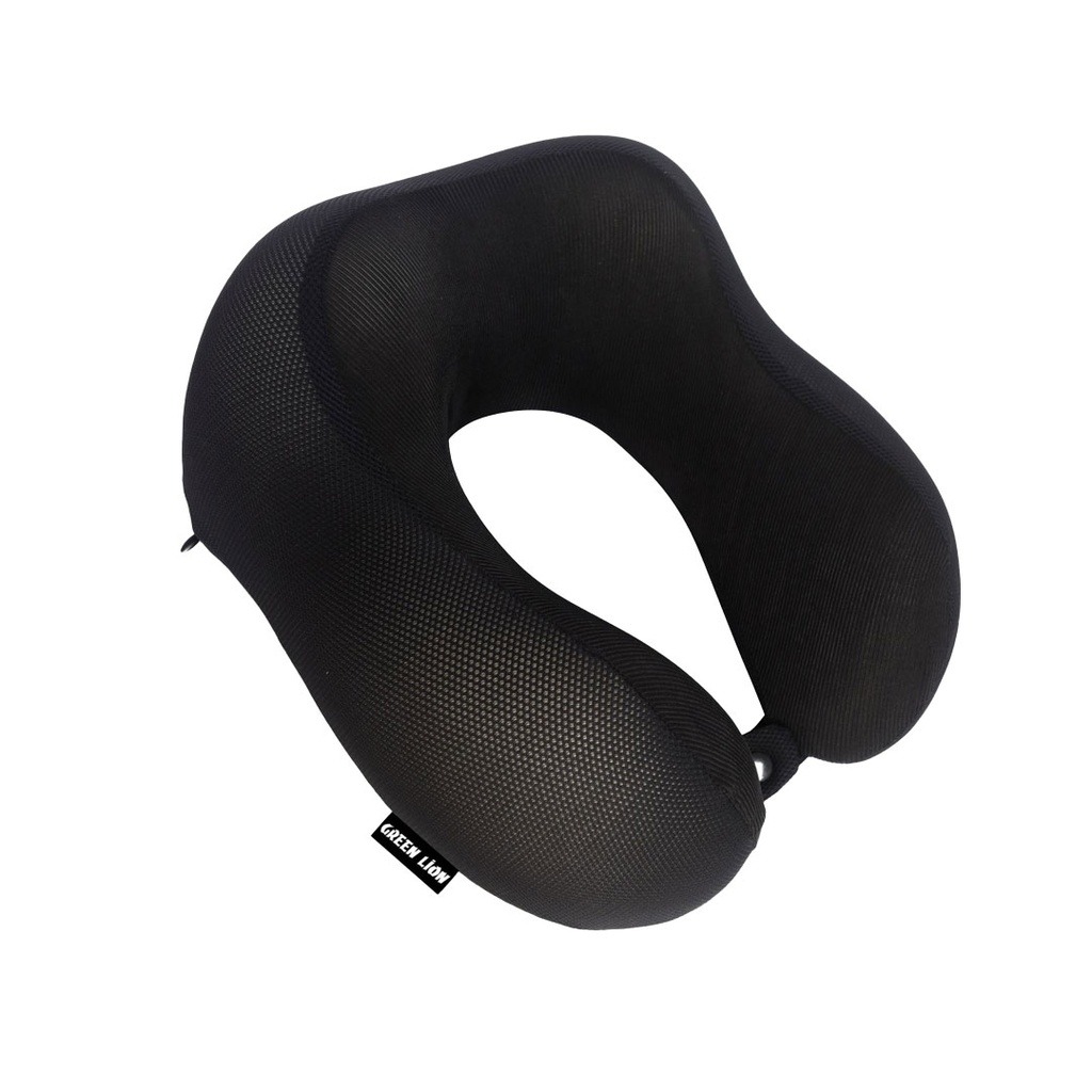 Green Lion Memory Foam Neck Pillow – Black | Ergonomic Travel & Car Neck Support Cushion