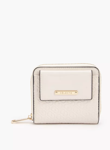Celeste Monogram Embossed Wallet with Zip Closure - Cream