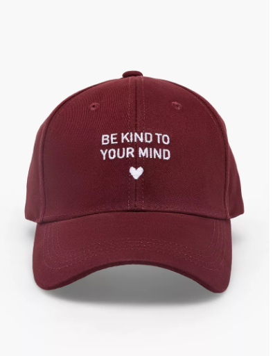 Slogan Embroidered Cap with Buckled Strap Closure (Free Size) - Red