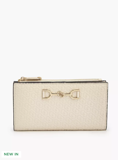 Celeste Monogram Embossed Wallet with Button Closure - Cream