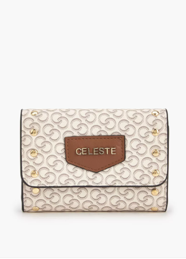 Celeste Stud Embellished Wallet with Button Closure - Beige