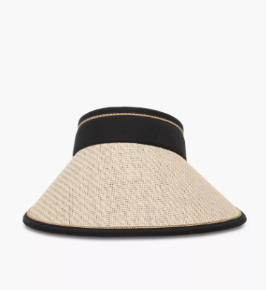 Contrast Straw Visor Cap with Buckled Strap (Free Size) - Beige