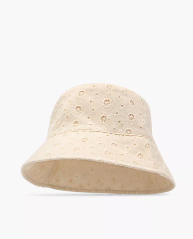 Embroidered Bucket Hat (Free Size) - Cream