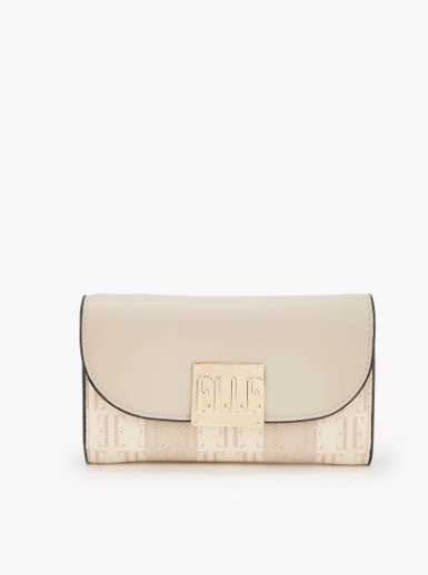 Elle Monogram Print Wallet with Magnetic Closure - Beige