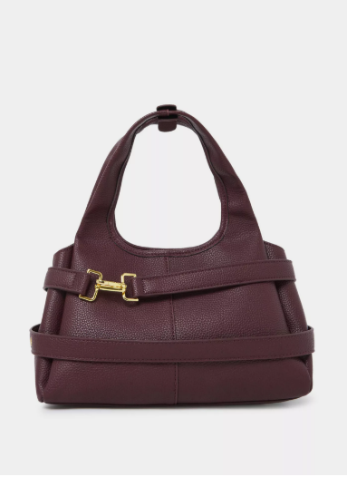 Styli Burgundy Buckle Strap Detail Shoulder Bag - Red