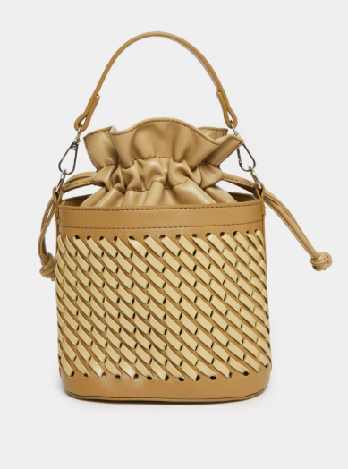 Styli Woven Bucket Bag with Strap - Brown
