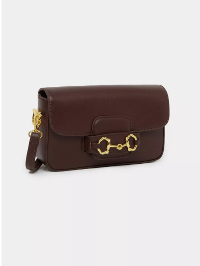 Styli Coffee Brown Baguette Bag with Gold Hardware - Brown