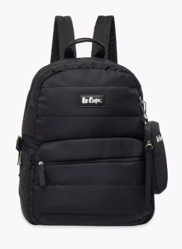 Lee Cooper Solid School Backpack with Zip Closure and Pouch - 31x14x42 cm - Black