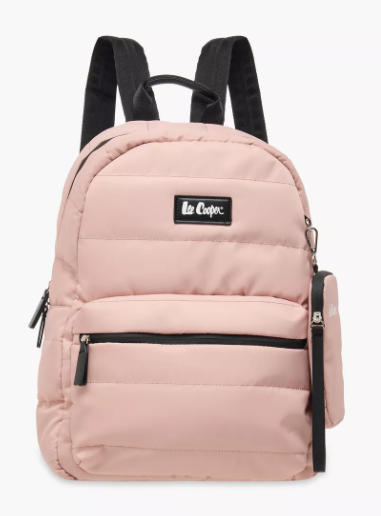 Lee Cooper Solid School Backpack with Zip Closure and Pouch - 31x14x42 cm - Pink