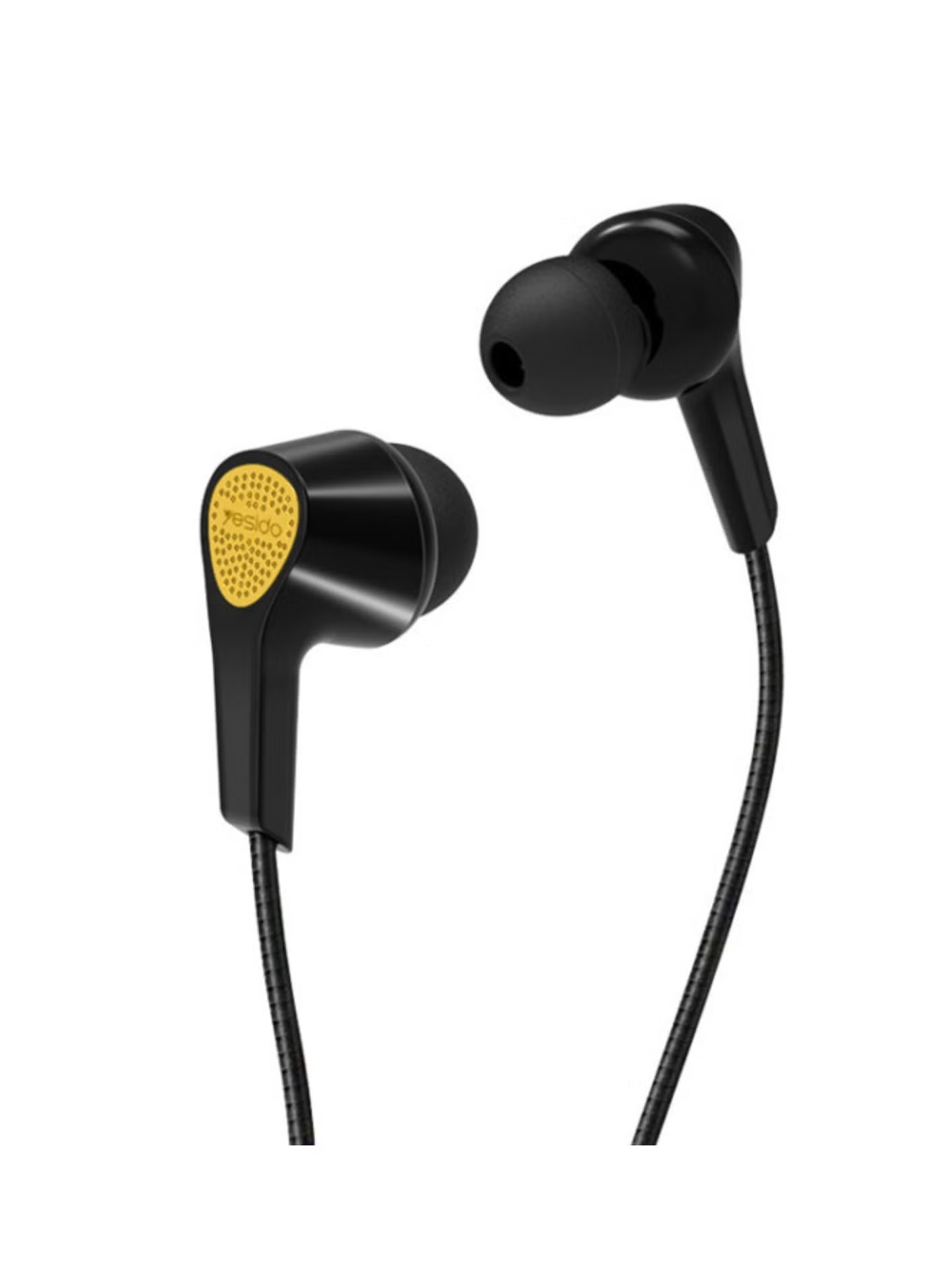 سماعات الأذن YESIDO YH25 3.5 مم داخل الأذن مع ميكروفون، سماعات ستيريو HiFi، سماعات أذن رياضية خفيفة الوزن – أسود