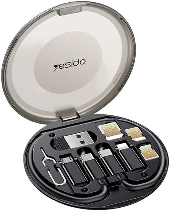 مجموعة كابلات شحن متعددة الوظائف YESIDO CA118 6 في 1 مع محولات Lightning و USB - C و Micro USB OTG – أسود