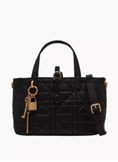 Sasha Quilted Crossbody Bag with Bag Charm - Black