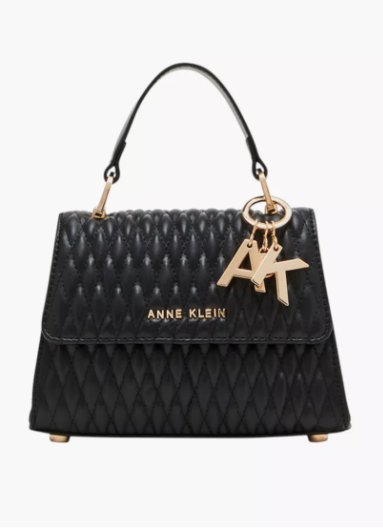 Anne Klein Quilted Hand Bag with Top Handle and Charm Detail - Black