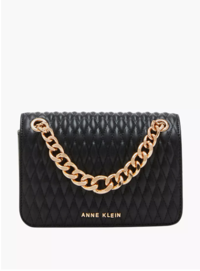Anne Klein Quilted Hand Bag with Chain Strap and Flap Closure - Black