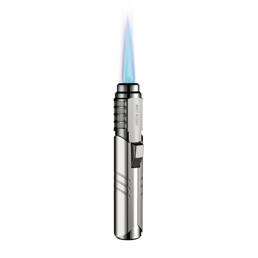 Green Lion Jet Flame Windproof Butane Lighter with Adjustable 1300°C Jet Flame – Silver