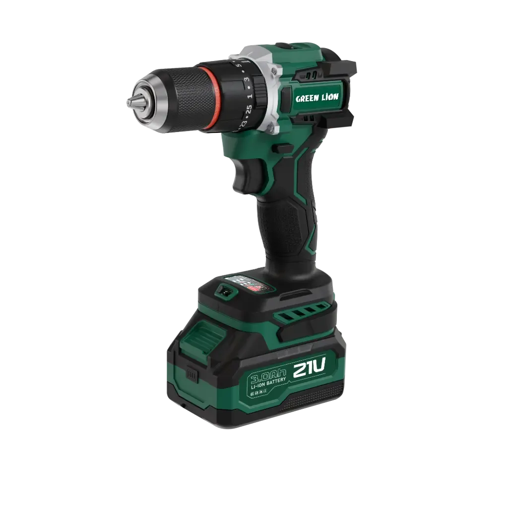 Green Lion GD-16 Pro Drive Cordless Hammer Drill, 21V Brushless Drill Driver with 2×3Ah Batteries, 55Nm Torque, 25+1 Clutch – Green
