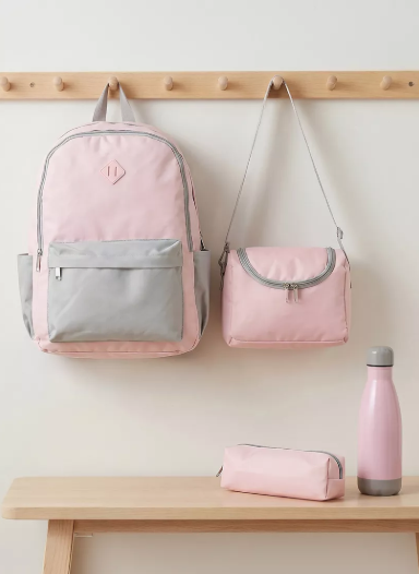 Lifestyle Solid 4-Piece School Bag Set for Kids 8-13 Years with Pencil Pouch and Lunch Bag - 17 inch - Pink