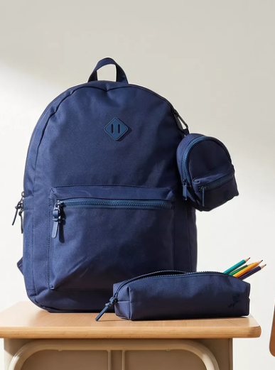 Lifestyle Solid 3-Piece Backpack School Bag Set for Kids 8-13 Years with Pencil Case and Pouch - 17 inch -  Blue