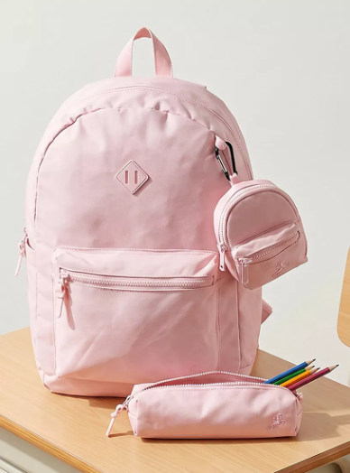 Lifestyle Solid 3-Piece Backpack School Bag Set for Kids 8-13 Years with Pencil Case and Pouch - 17 inch -  Pink