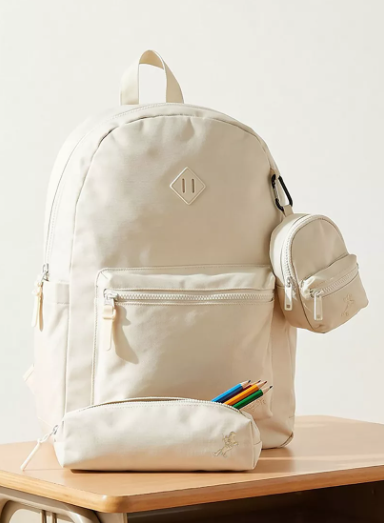 Lifestyle Solid 3-Piece Backpack School Bag Set for Kids 8-13 Years with Pencil Case and Pouch - 17 inch -  White