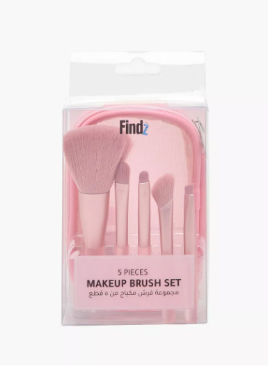 Findz 5-Piece Makeup Brush Set with Pouch - Pink