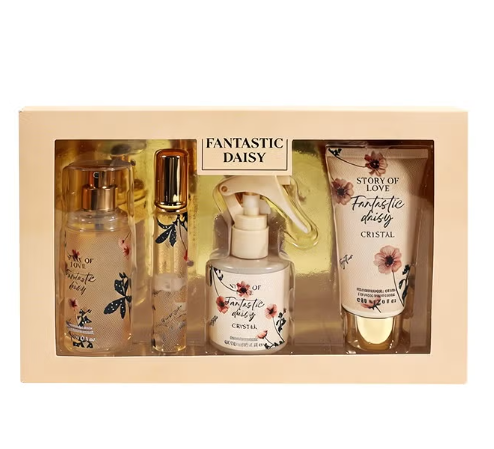 Mark Him Daisy 4PCS Fragrance Gift Set, Fragrance Mist Lotion Hair PerfumeEau de Parfum, All-In-One Floral Scent Body & Hair Fragrance Kit, Luxury Floral Gift for Women, Self-Care Set for Her