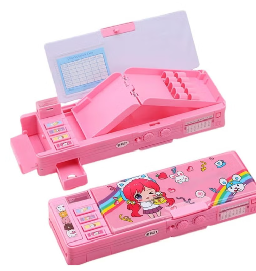 Generic Pop Up Multifunction Pencil Case for Kids, Cute Cartoon Pen Box Organizer Stationery with Lock, Sharpener, Schedule, Whiteboard, School Supplies, Best Gifts for Kids Teens (Pink)