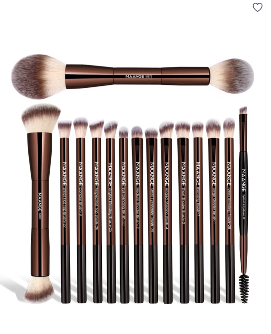 Maange Makeup Brush Set,15 Pcs Professional Makeup Brushes Foundation Eyeshadow Blush Brush,Travel Kabuki Blending Concealers Face Powder Eye Make Up Brushes Set Kit (Brown)