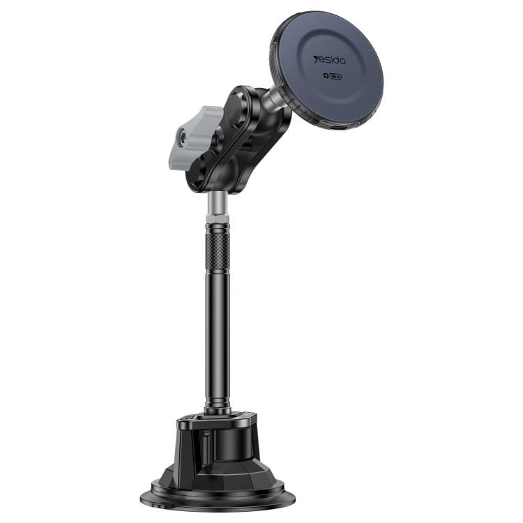 Yesido C323 15W Car Suction Cup Strong Magnetic Wireless Fast Charging Phone Shooting Holder Long Version(Black)
