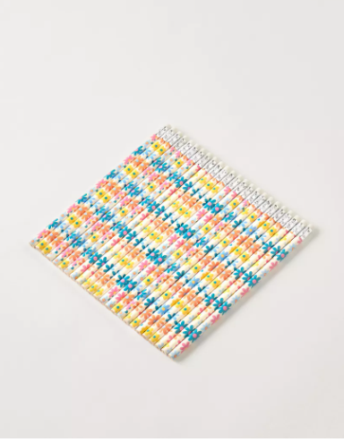 Lifestyle Floral Print Wood Pencil with Eraser - Set of 24