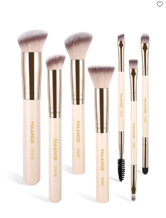 Maange 7Pcs Premium Professional Make up Brushes Soft Foundation Powder Brush Eye Shadow Makeup Brush Set - Beige